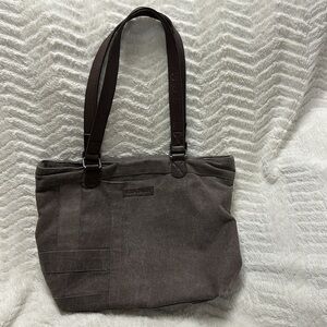 Super cute BELLA TAYLOR SHOULDER BAG, Gray Canvas, Leather Trim